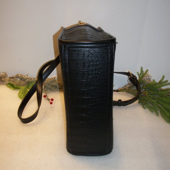 LIKE DREAMS Black & Red Croc Embossed Tote Bag PLUS Cosmetic Bag Insert NEW - Picture 4 of 14